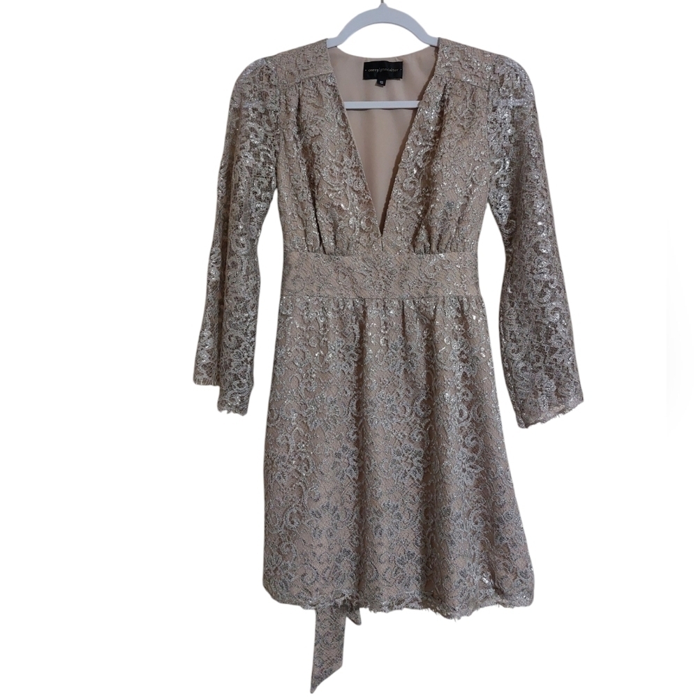 Corey Lynn Calter Chic Lace Dress in Metallic Silver- size S